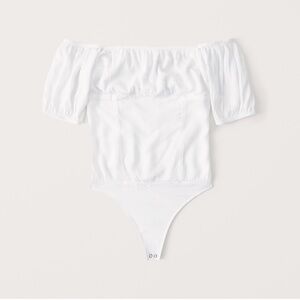 Abercrombie & Fitch White Elastic Off-Shoulder Bodysuit